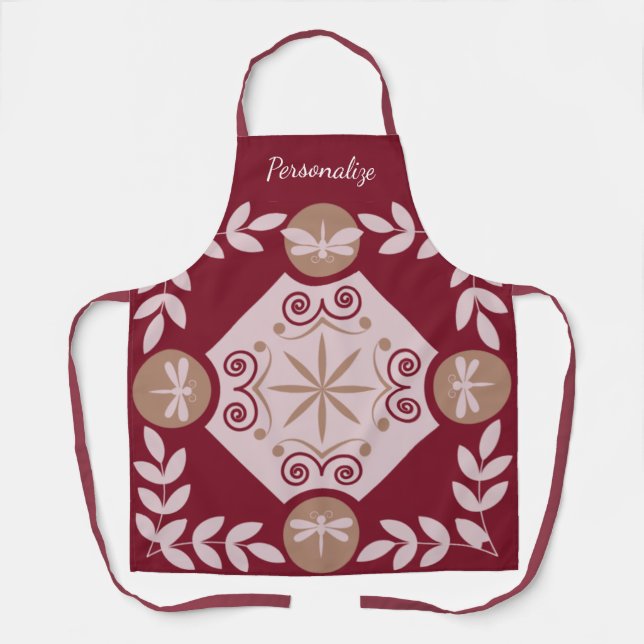 Dragonfly Moroccan Mosaic Tile Pattern Personalize Apron (Front)