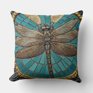 Dragonfly Mosaic Art Throw Pillow