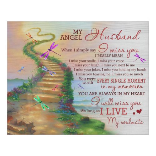  Dragonfly My Angel Husband I Will Miss You  Faux Canvas Print