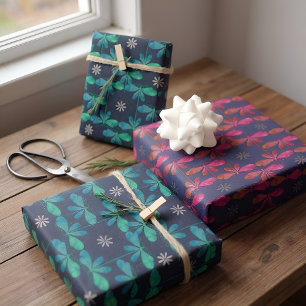 Dragonfly Nature in Midnight Blue Wrapping Paper Sheets