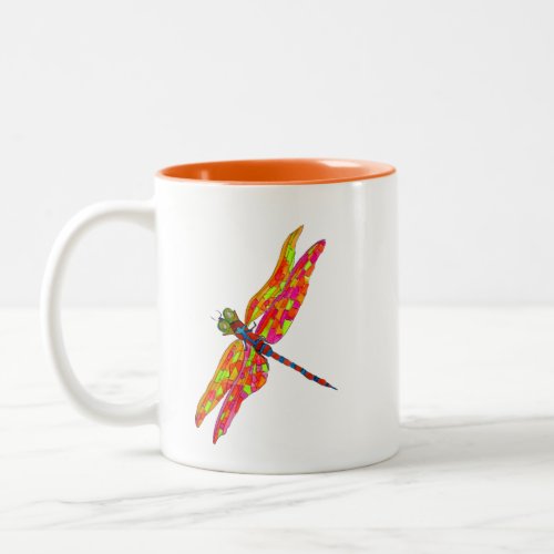 Dragonfly neon insect illustration Two_Tone coffee mug