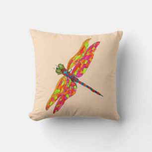 Dragonfly neon watercolor illustration throw pillow