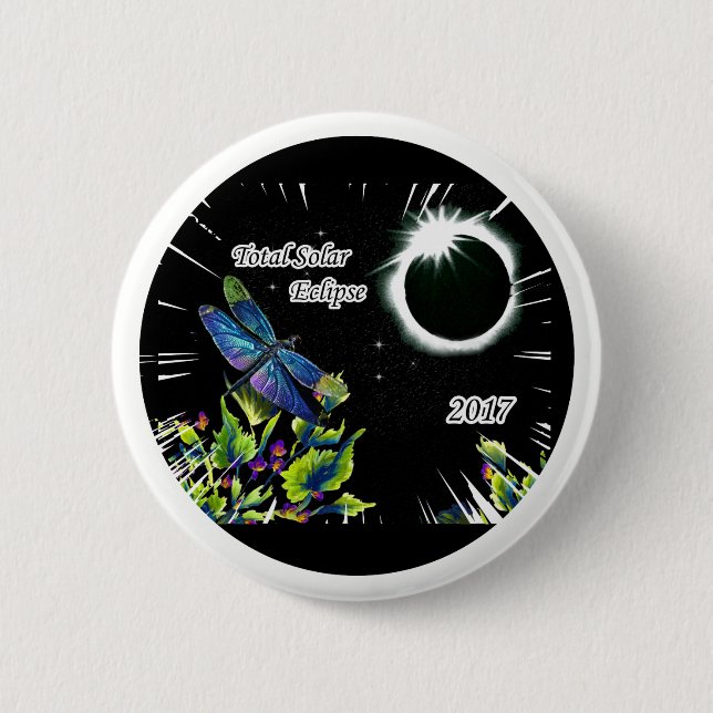Dragonfly Observing the Total Solar Eclipse 2017 Button (Front)