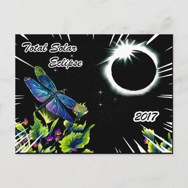 Dragonfly Observing the Total Solar Eclipse 2017 Postcard | Zazzle