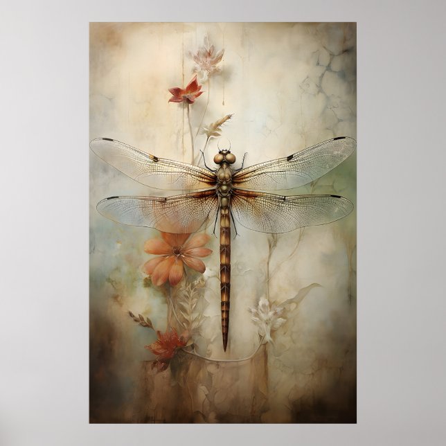 Dragonfly On A Flower Print, Seascape Printable Poster (Front)