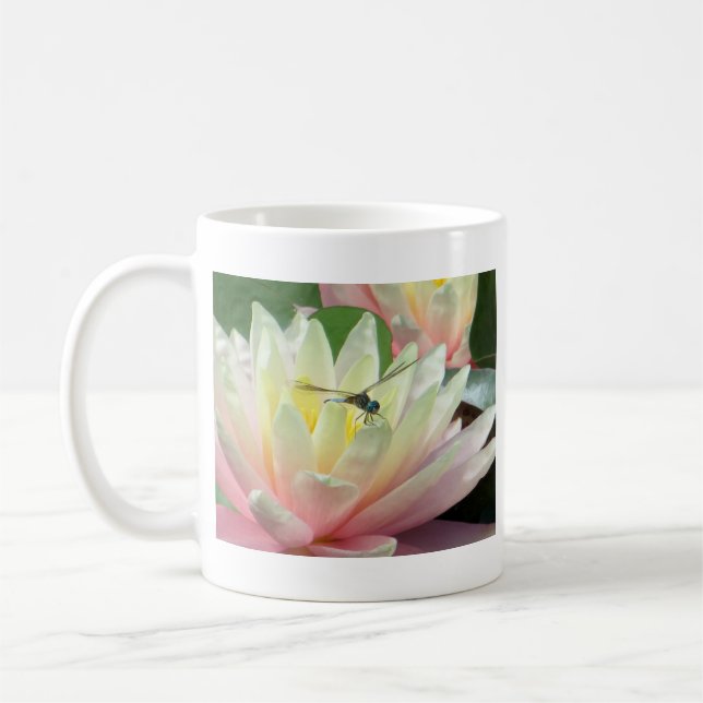 Dragonfly on a waterlily coffee mug (Left)