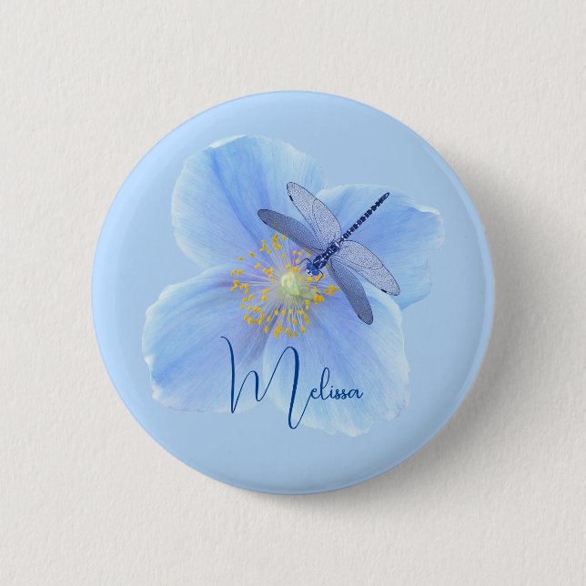 Dragonfly on Blue Poppy button (Front)