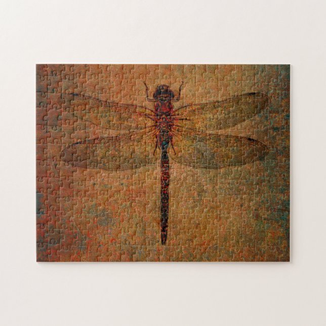 Dragonfly on Distressed Burnt Background Puzzle (Horizontal)