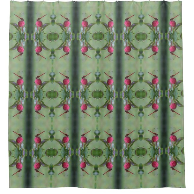 Dragonfly On Dogwood Fruit Nature Pattern Shower Curtain (Front)