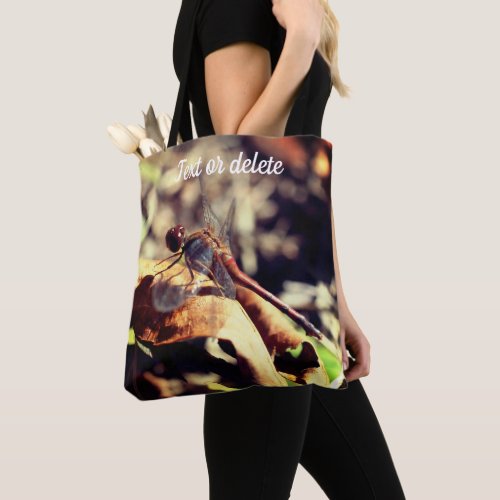 Dragonfly On Dried Leaf Close Up Personalized Tote Bag