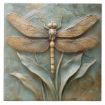 Dragonfly on Grass Faux Relief  Ceramic Tile<br><div class="desc">A tranquil ceramic relief of a dragonfly resting among grass and reeds,  evoking the peaceful beauty of nature.</div>