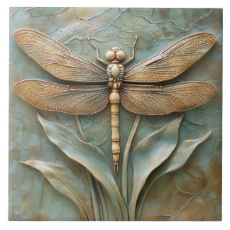 Dragonfly on Grass Faux Relief  Ceramic Tile