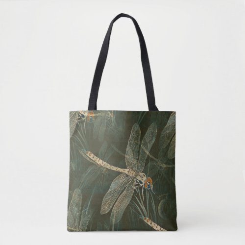 DRAGONFLY ON GREEN TOTE BAG