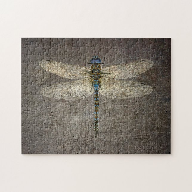 Dragonfly on Grey Stone Backround Jigsaw Puzzle (Horizontal)
