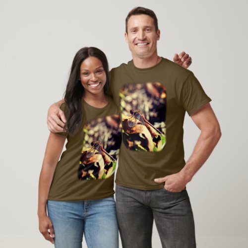 Dragonfly On Leaf Nature  T_Shirt
