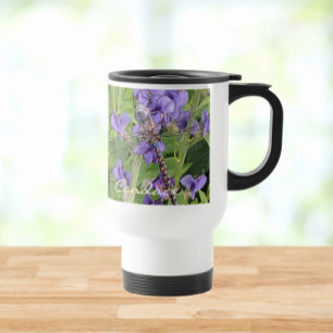 Dragonfly on Purple Flowers with Name Travel Mug