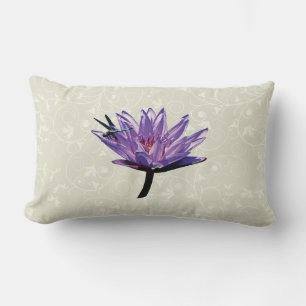 Dragonfly on Purple Water Lily Lumbar Pillow