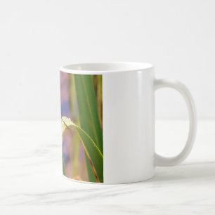 Dragonfly on raindrop leaf coffee mug