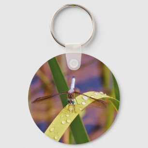 Dragonfly on raindrop leaf keychain