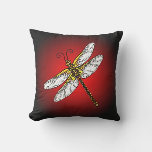 Dragonfly on Red Background Outdoor Pillow