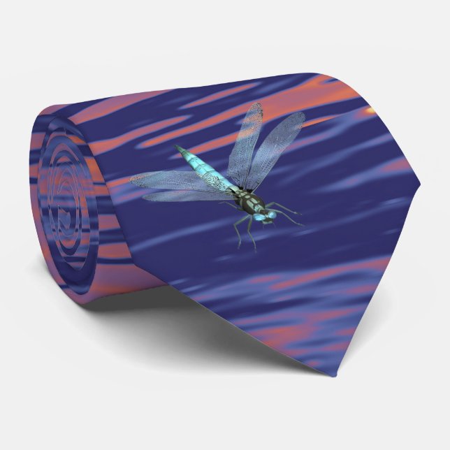 dragonfly on sunset water tie (Rolled)