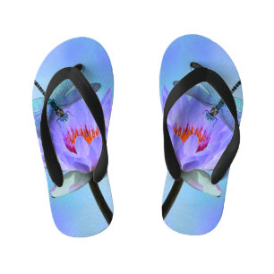 Dragonfly on Water Lily Flip Flops