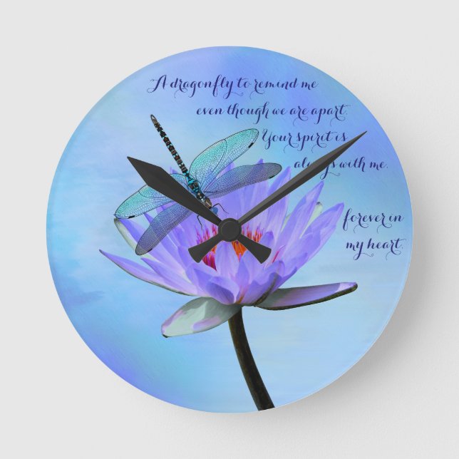 Dragonfly on Water Lily Sentimental Wall Round Clock (Front)