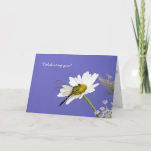 dragonfly on white daisy card