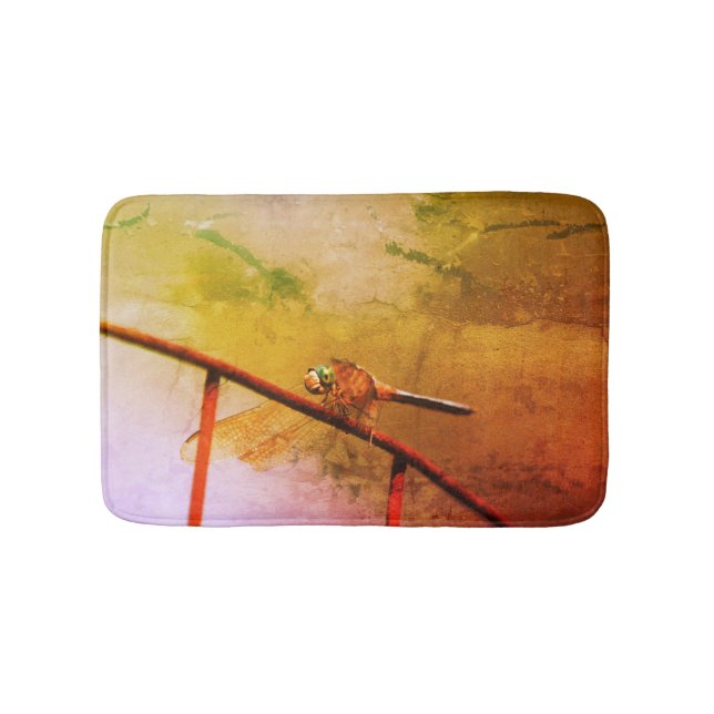 Dragonfly On Wire Fence Abstract Distressed Bath Mat (Front)