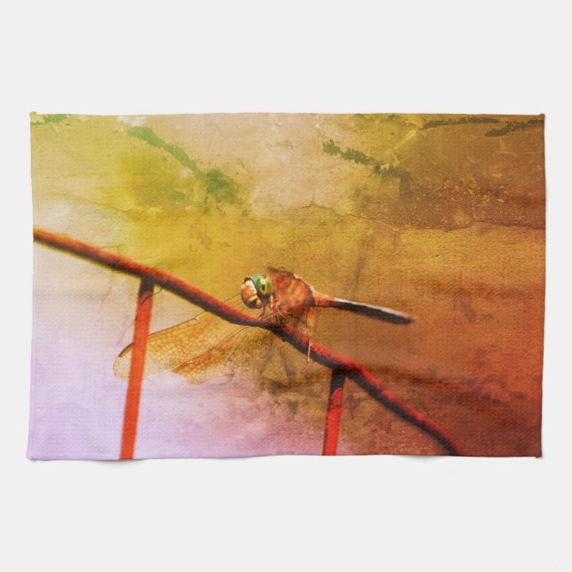 Dragonfly On Wire Fence Abstract Kitchen Towel (Horizontal)