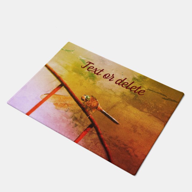 Dragonfly On Wire Fence Abstract Personalized Doormat (Angled)