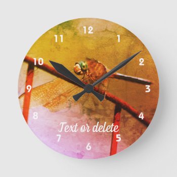 Dragonfly On Wire Fence Abstract Personalized Round Clock by SmilinEyesTreasures at Zazzle
