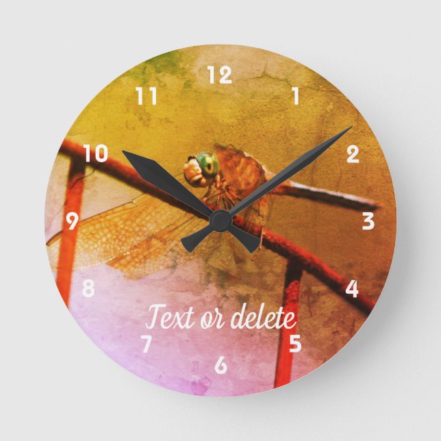 Dragonfly On Wire Fence Abstract Personalized Round Clock (Front)