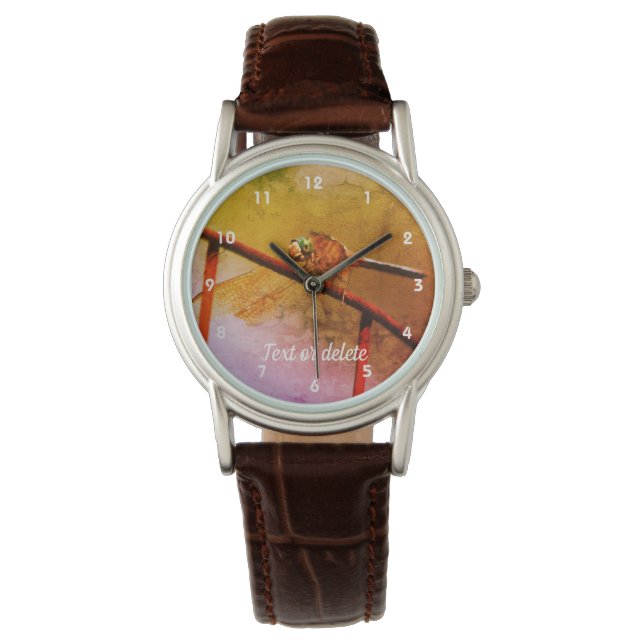 Dragonfly On Wire Fence Abstract Personalized  Watch (Front)