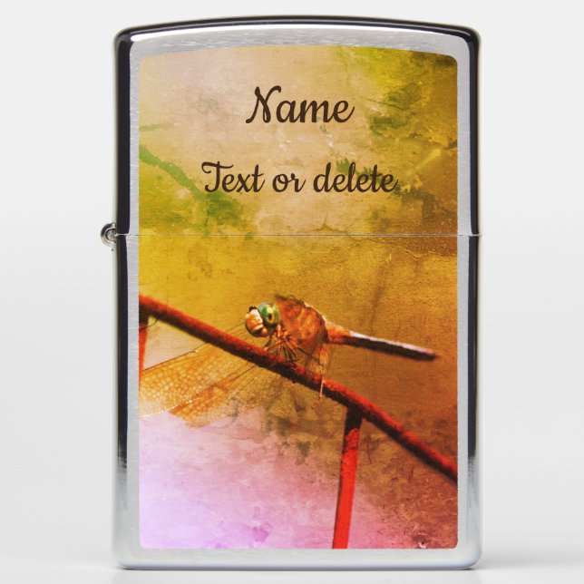 Dragonfly On Wire Fence Abstract Personalized Zippo Lighter (Front)