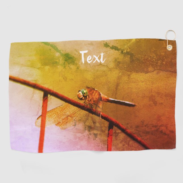 Dragonfly On Wire Fence Art Personalized Golf Towel (Horizontal)