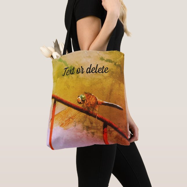 Dragonfly On Wire Fence Art Personalized Tote Bag (Close Up)