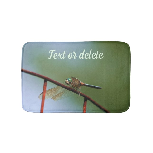 Dragonfly On Wire Fence Close Up Personalized Bath Mat (Front)