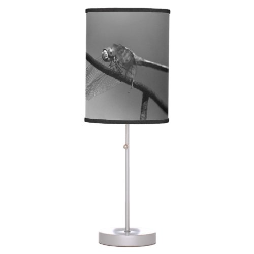 Dragonfly On Wire Fence In Black And White   Table Lamp