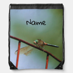 Dragonfly On Wire Fence Personalized Drawstring Bag