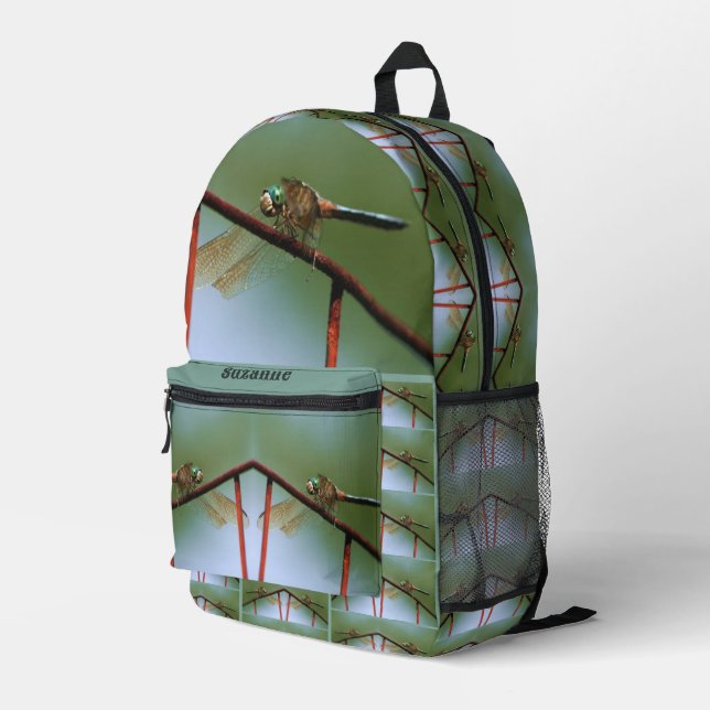 Dragonfly On Wire Fence Personalized Printed Backpack (Back Corner Right)