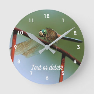 Dragonfly On Wire Fence Personalized Round Clock