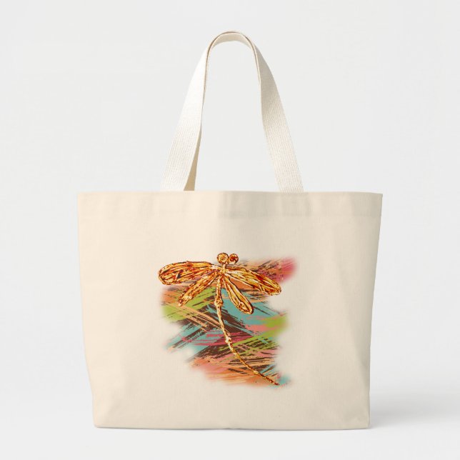 Dragonfly Orange Splash Large Tote Bag (Front)