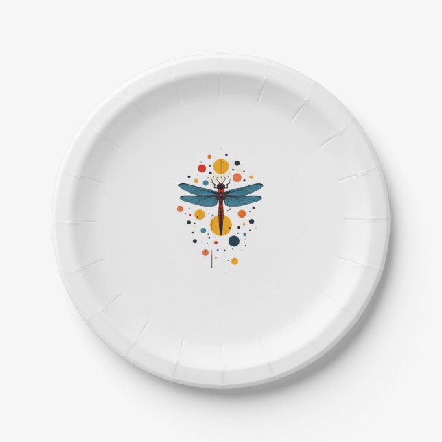 Dragonfly Painting Art Animal Abstract Graphic Dra Paper Plates (Front)
