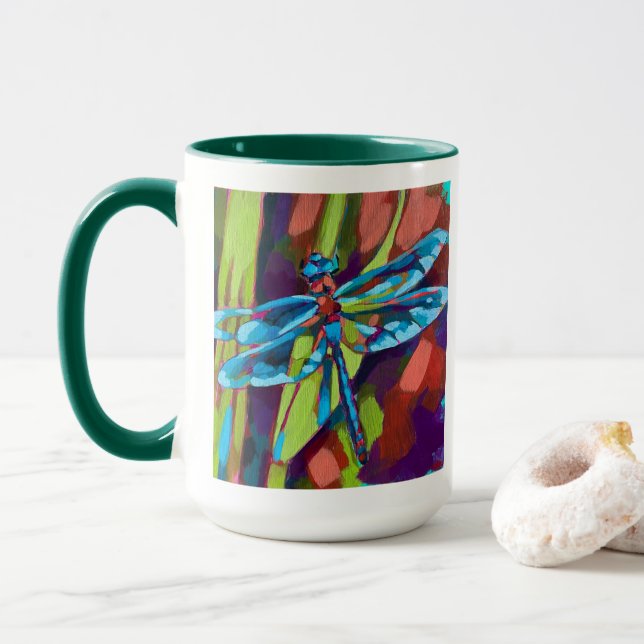 Dragonfly Painting - Gift for Insect Lovers Mug (With Donut)