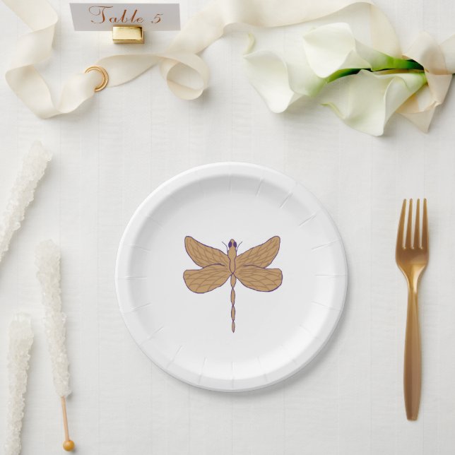 Dragonfly Painting Illustration Art Paper Plates (Wedding)