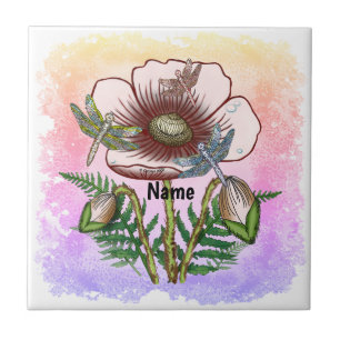 Dragonfly Pale Poppy Ceramic Tile