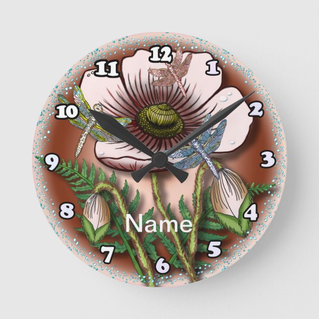Dragonfly Pale Poppy  Clock (Front)