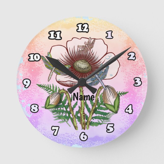 Dragonfly Pale Poppy  Round Clock (Front)