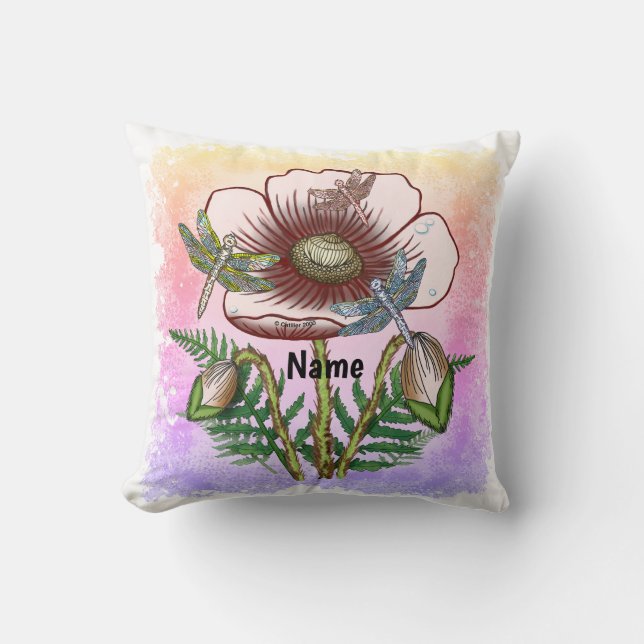 Dragonfly Pale Poppy Throw Pillow (Front)